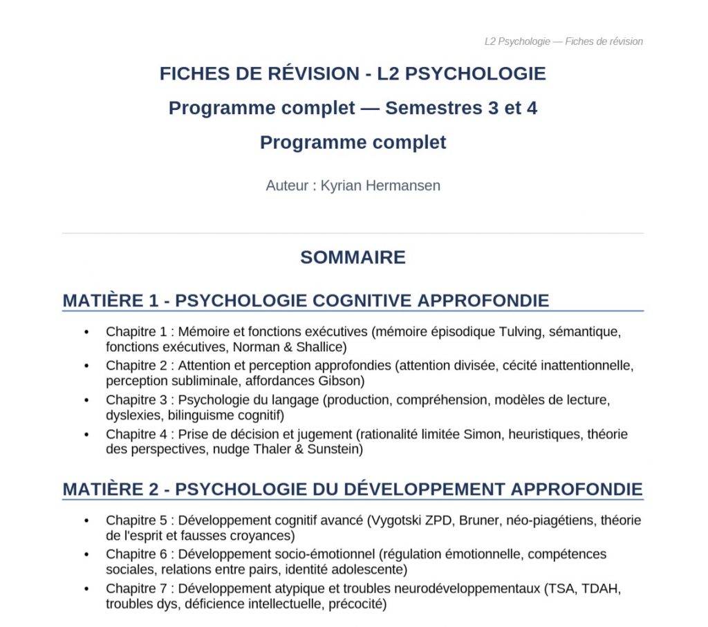 Aperçu fiches L2 Psychologie