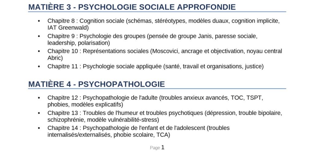 Sommaire fiches L2 Psychologie