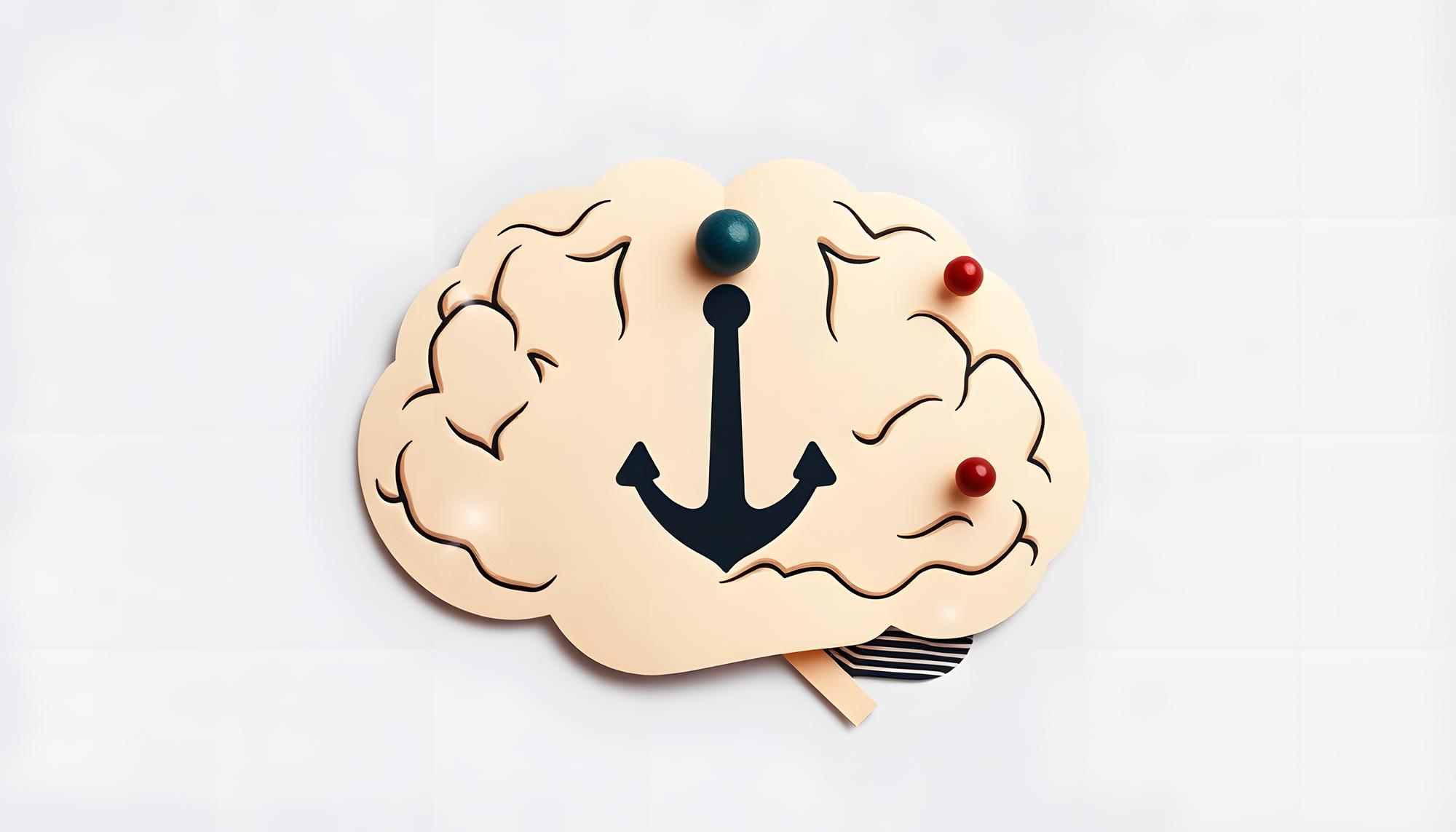 Cerveau en papier avec effet d'ancrage de signe et épingles isolées avec des mises en évidence blanches