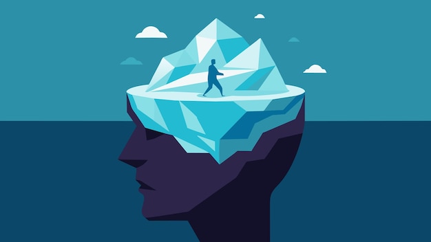 Une représentation d'un iceberg en forme de tête de personne avec la pointe exposée étiquetée comme esprit conscient