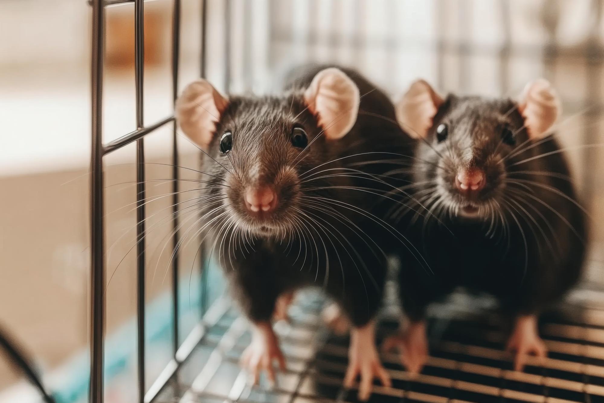 Une paire de rats de laboratoire interagissant dans une cage