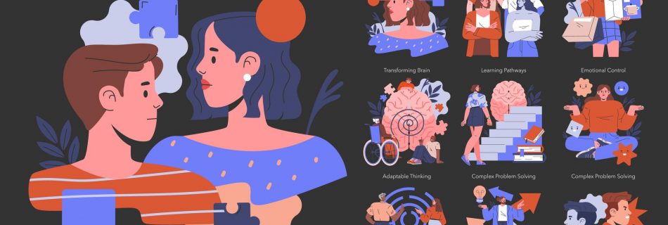 Illustration du concept de biais cognitif représentant divers biais cognitifs dans la prise de décision et