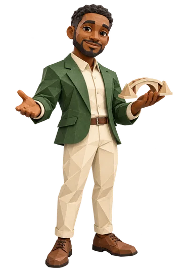 Papercraft ENFJ character with a small bridge.