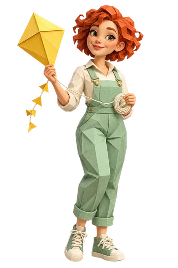 Papercraft ENFP character with a kite.