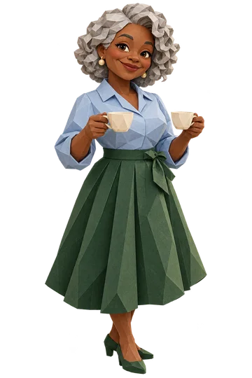 Papercraft ESFJ character with two teacups.