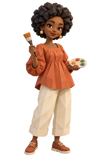 Papercraft ISFP character with a brush and palette.